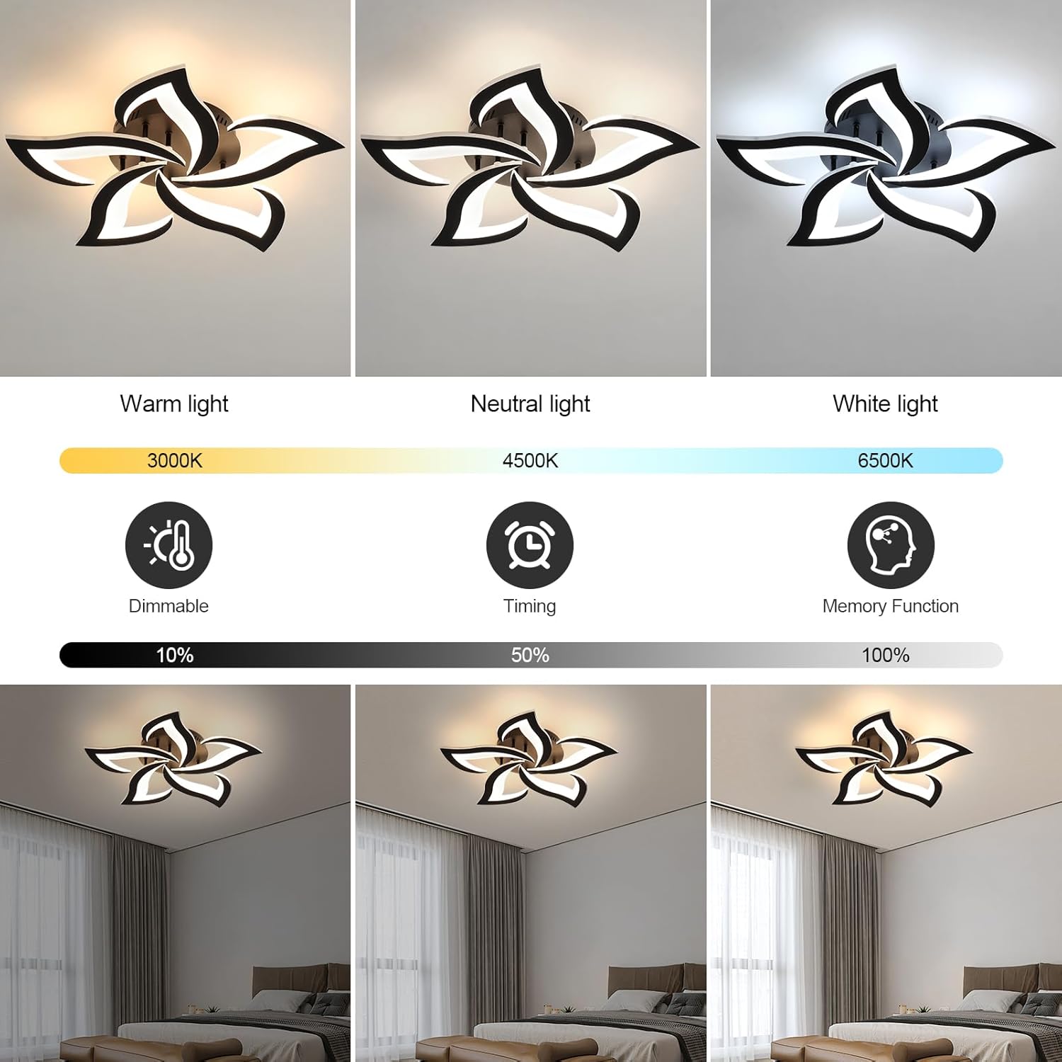 Thumbnail 2 de Comely Deckenlampe Led – Dimmbar, 40 W, 4200 lm, Farbtemperatur 3000–6500 K, Fernbedienung/APP, Schwarz