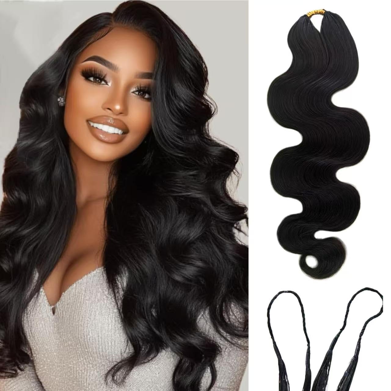 Detalle de Body Wave Feather Crochet Human Hair Extensions - 2 Pack, 16 inch, 120g
