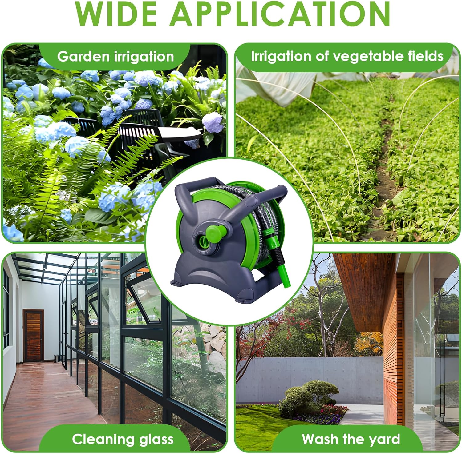 Detalle 2 de Garden Hose Reel 20M (Ø 15 mm): Flexible Rewindable System with 7-Function Nozzle, Wall Mount or Free Standing