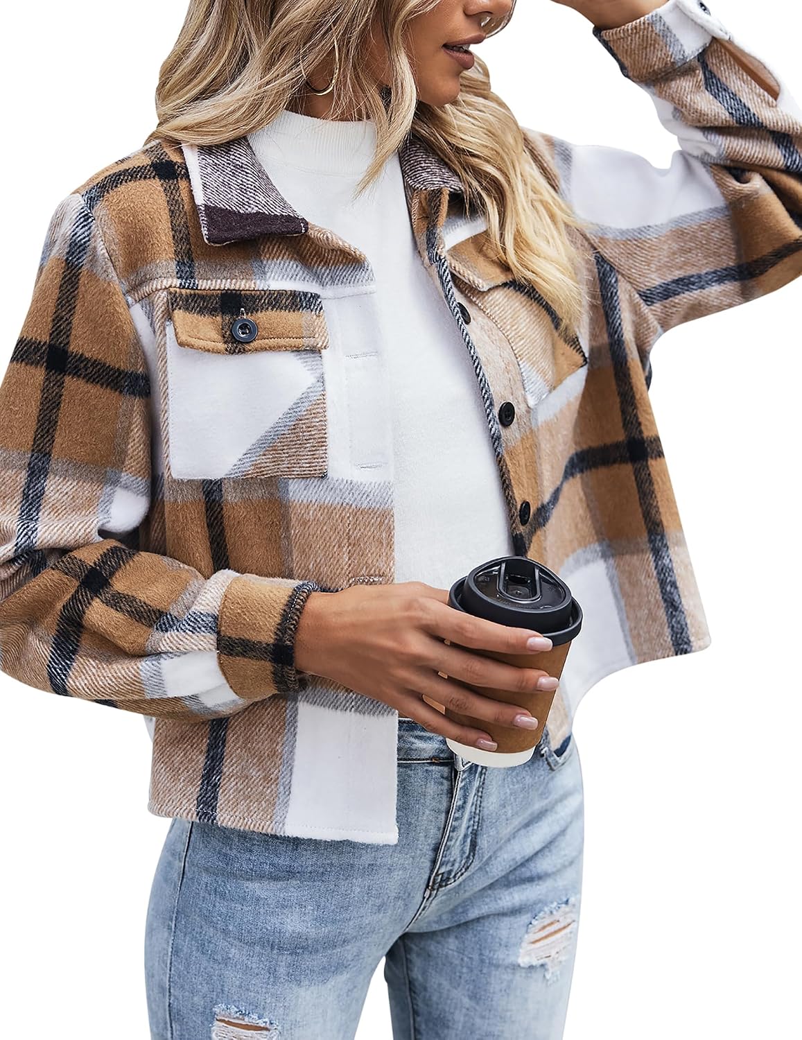 Detalle 2 de Zeagoo Damen Flanelljacke Shacket