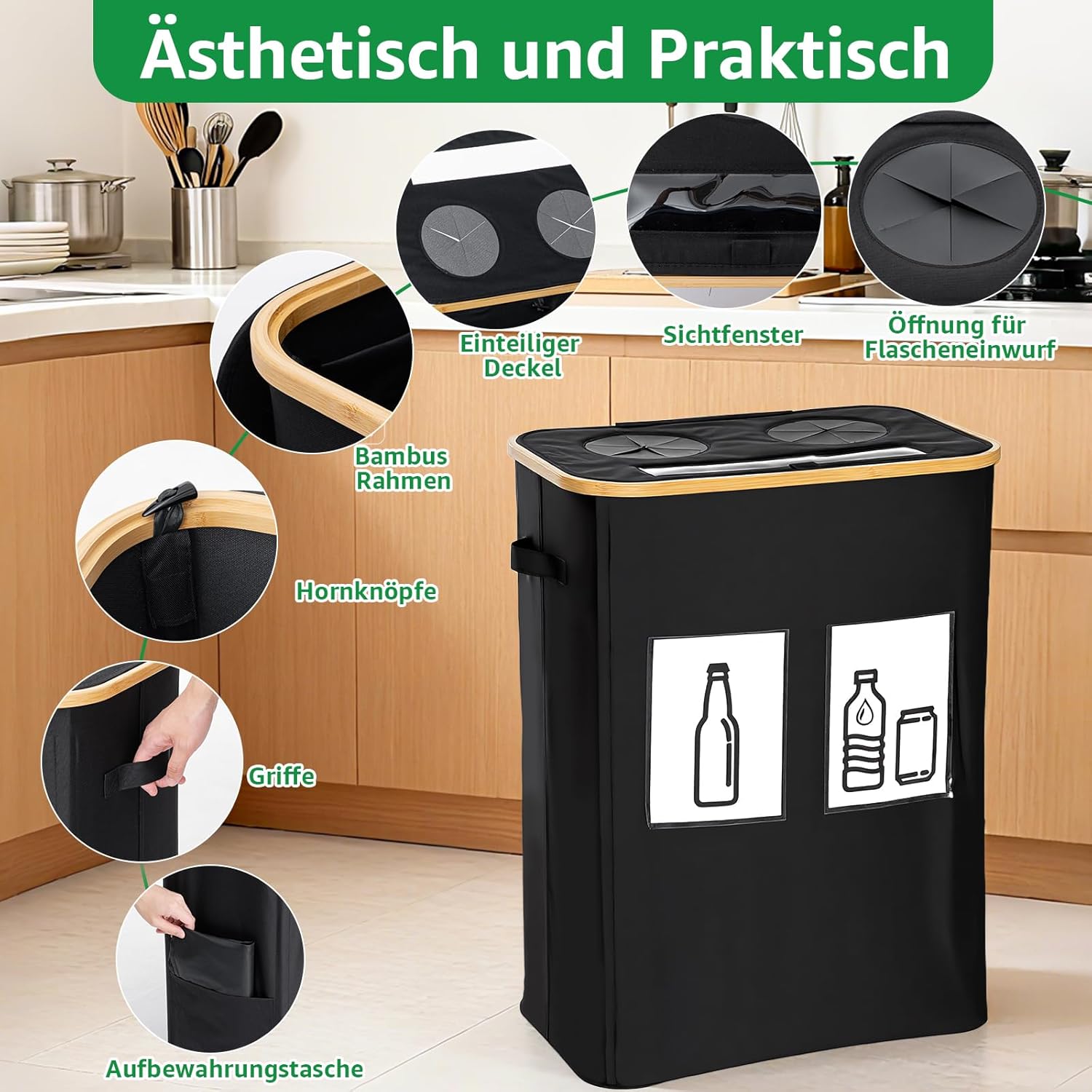 Thumbnail 5 de GARPROVM Pfandflaschen Sammelbehälter 160 l mit 2 Fächern, Sichtfenster und Doppel-Einwurf