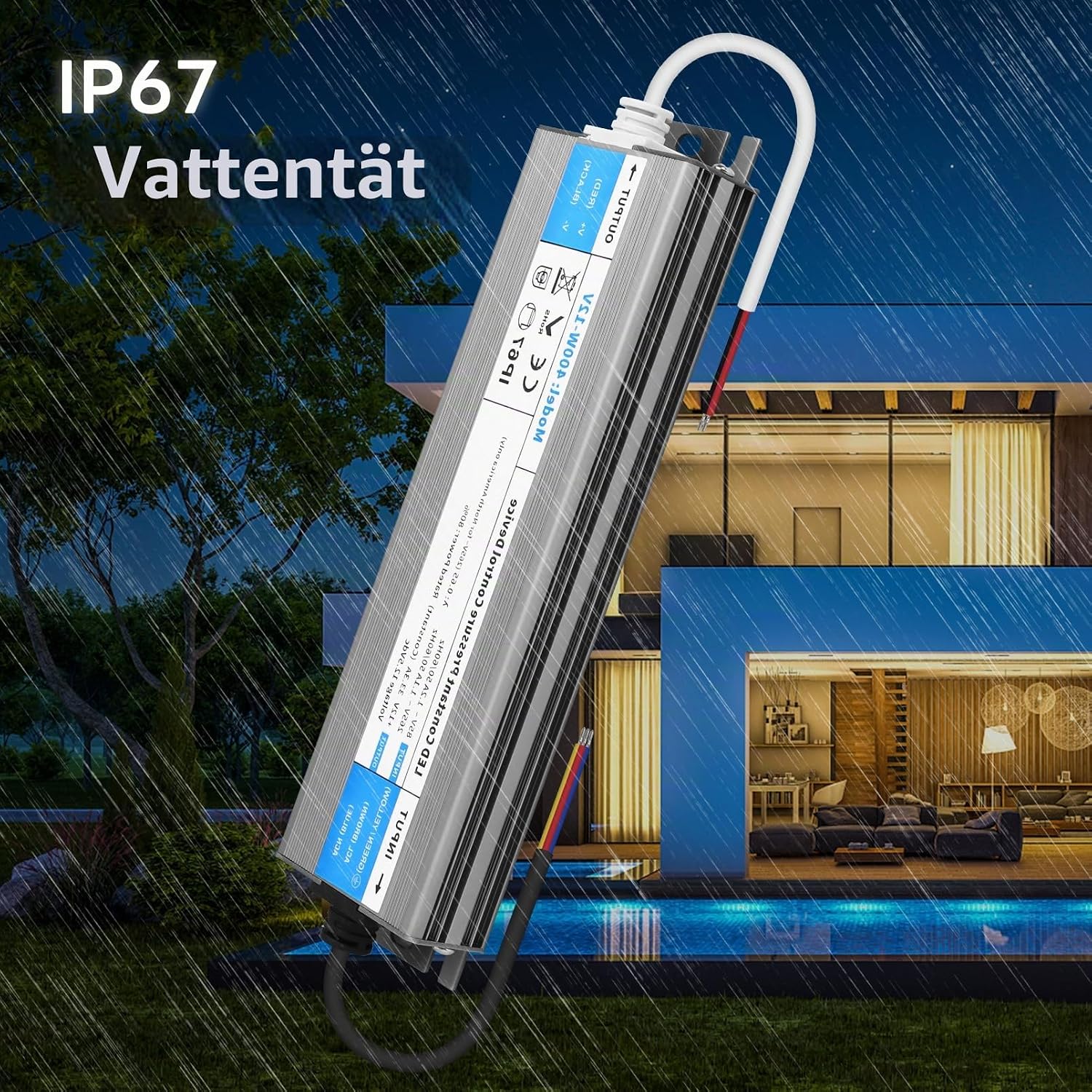 Detalle de YOODI 24V 36W nätadapter, 1,5 A, IP67 för LED-belysning