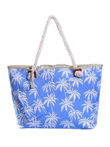Detalle de DonDon Borsa da spiaggia grande con cerniera 58x38x18 cm – stile marino con palme blu