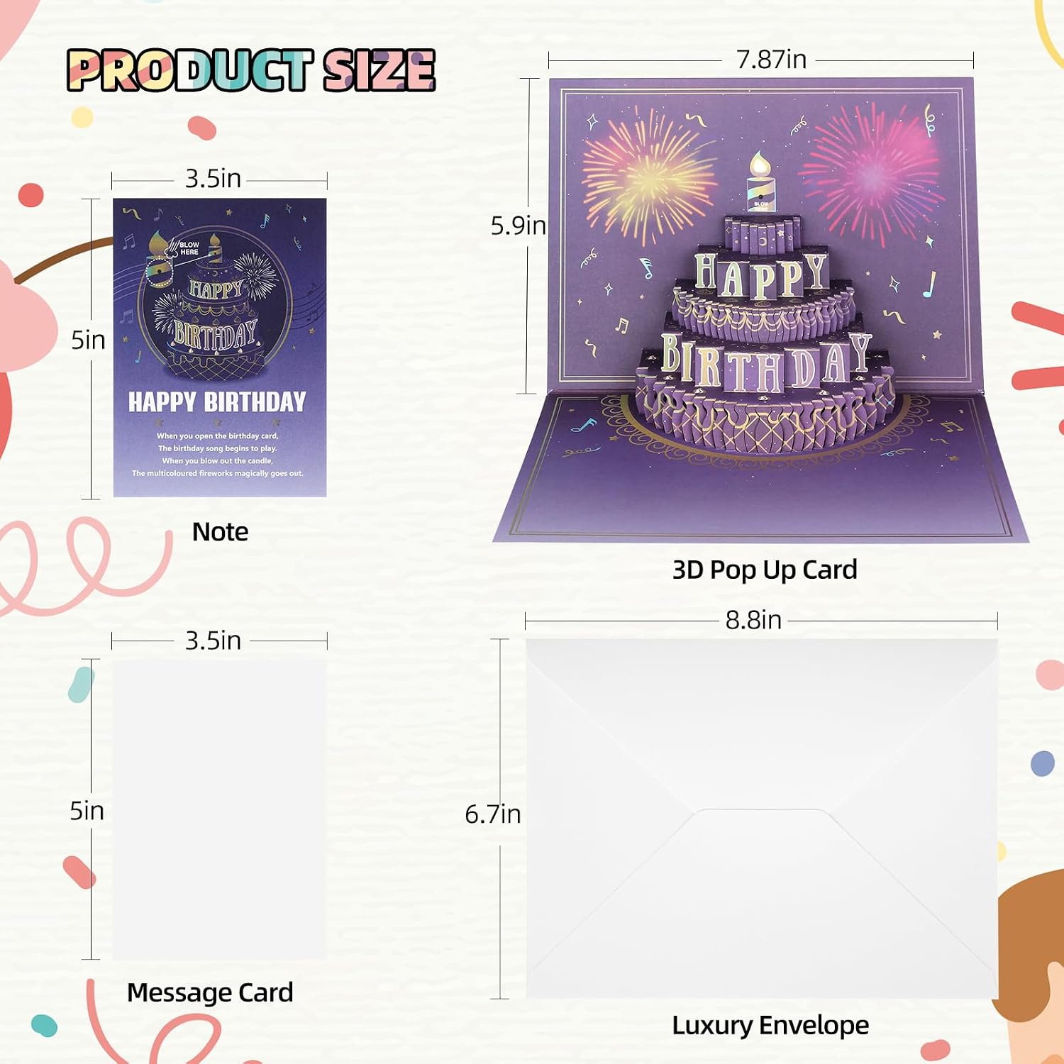 Thumbnail 6 de XTF2015 Fireworks Pop-Up Birthday Card with Lights, Music and 3D Cake