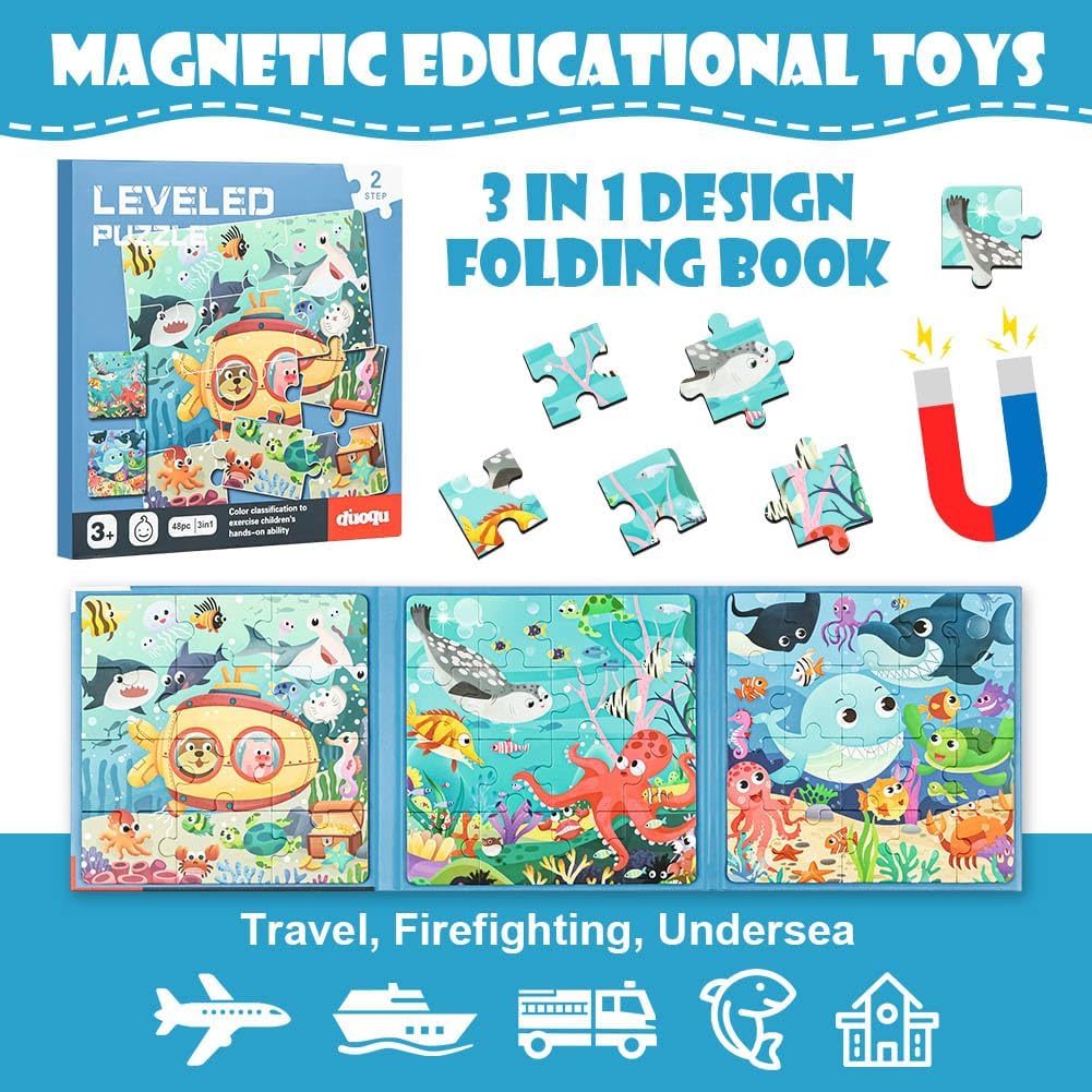 Detalle de Aolso Puzzles Magnétiques pour Tout-Petits – Livre puzzle magnétique d’apprentissage Exploration sous-Marine (3–5 ans)