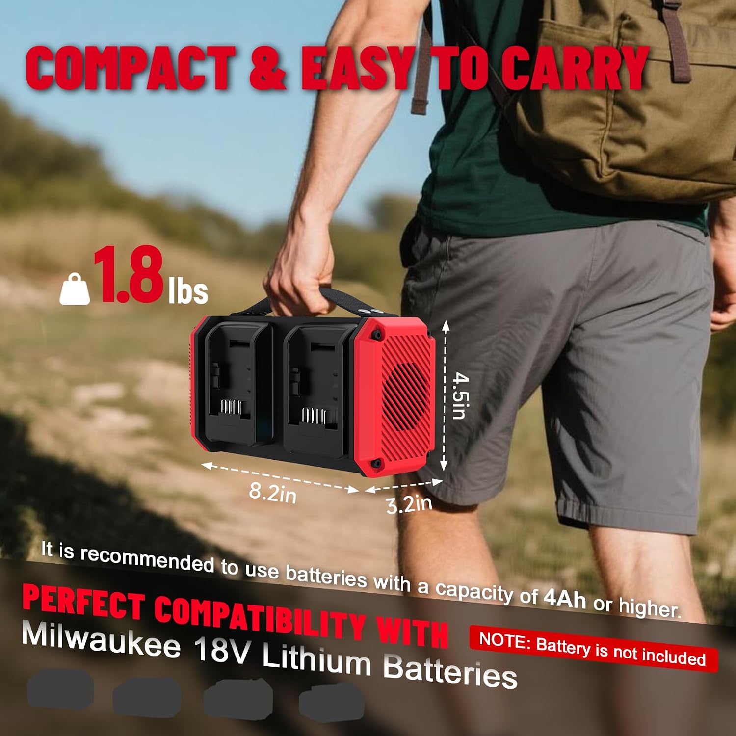 Thumbnail 6 de Azocek 350W Power Inverter for Milwaukee 18V Batteries, Pure Sine Wave