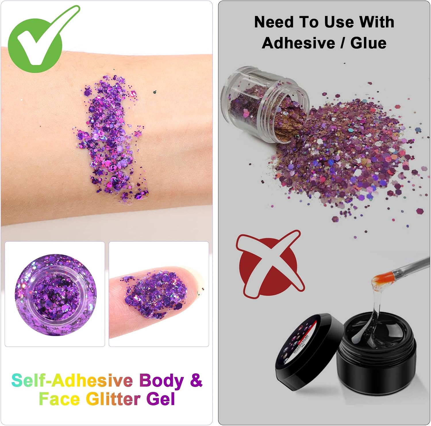 Detalle de URAQT Gel à paillettes Sirène : gros sequins scintillants pour visage et corps