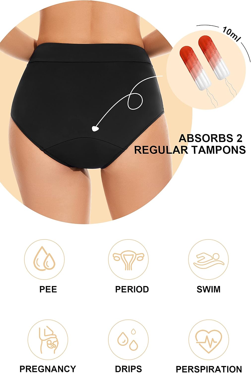 Thumbnail 1 de OVRUNS Period Swimwear Leakproof Bikini Bottoms: Waterproof Swim Bottoms for Light Leaks