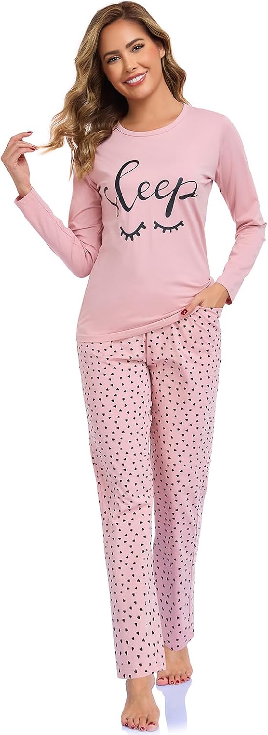 Thumbnail 1 de SPKPKEY women’s cotton long-sleeve pyjamas set (95% cotton, 5% spandex) – cute 2-piece loungewear