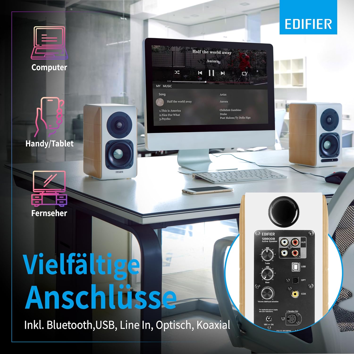Thumbnail 5 de Edifier S880DB Bluetooth-Regallautsprecher System – Holz/Weiß