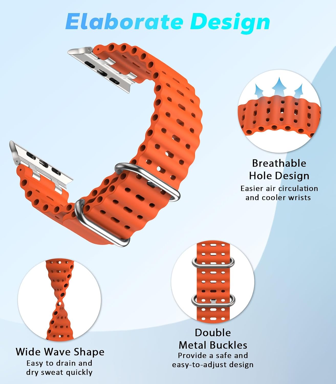 Detalle 1 de Astorgos Two-Tone Ocean Watch Band for Apple Watch, Breathable Silicone