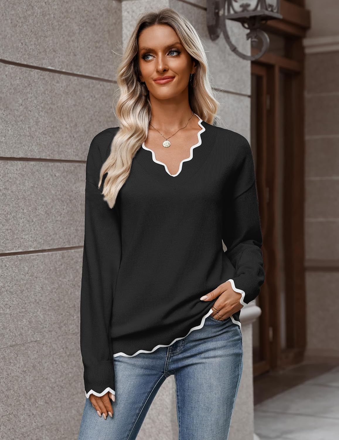 Detalle 1 de Zeagoo Women's V-Neck Sweater