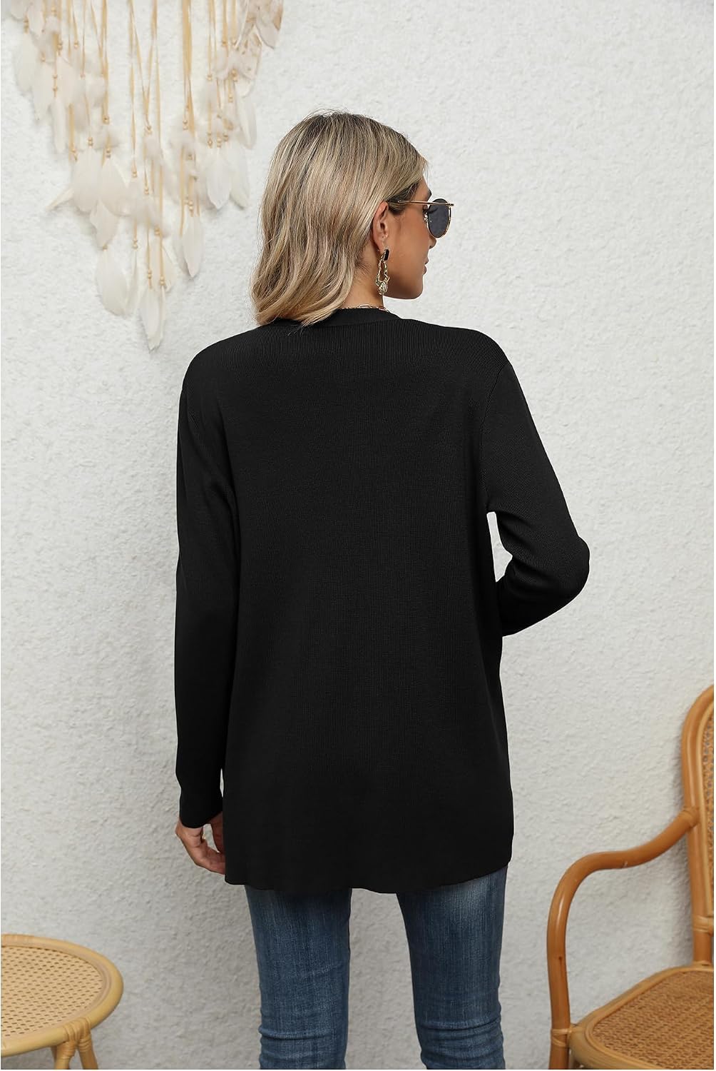 Detalle de Yommay Damen-Strickjacke mit Taschen – offene V-Form, leicht & locker
