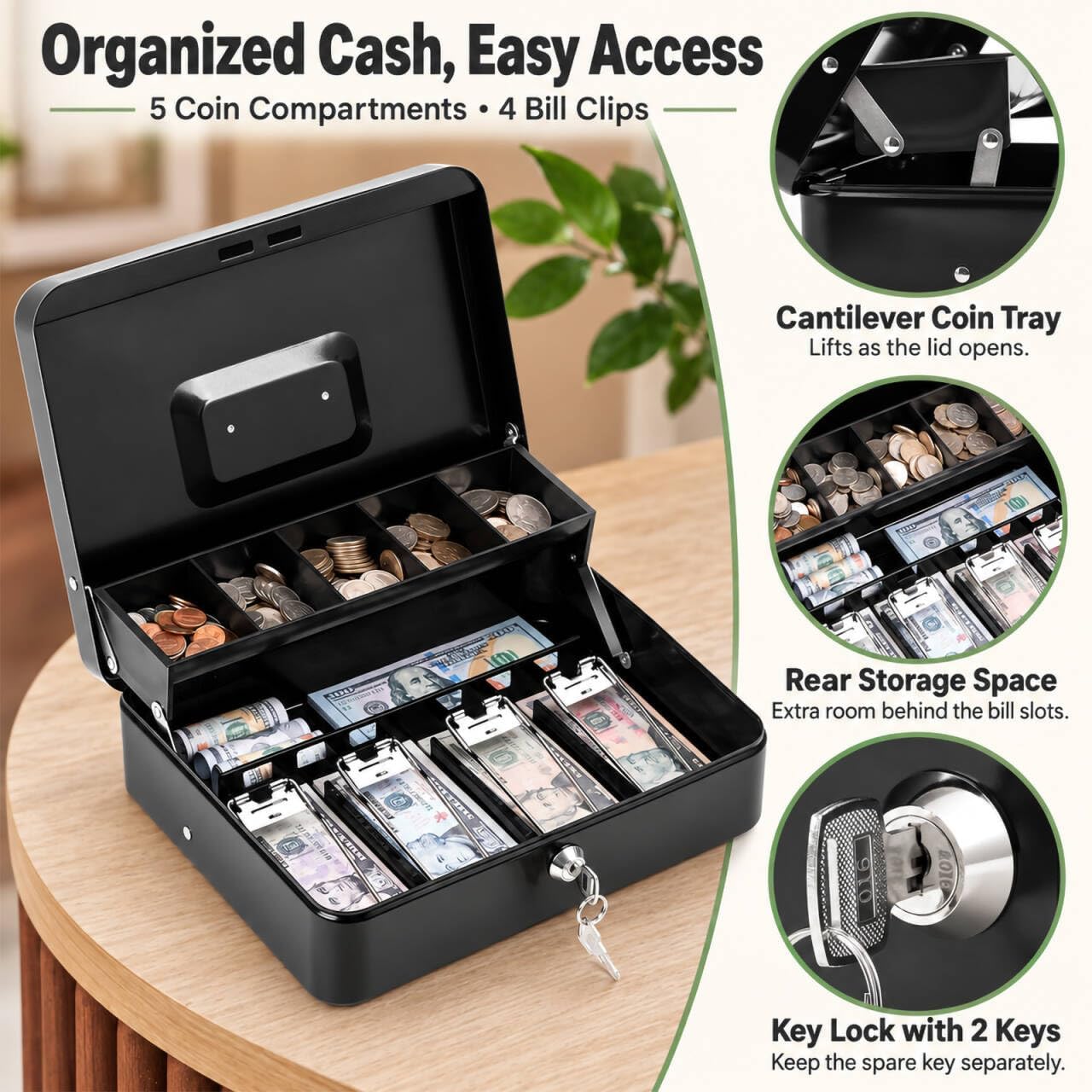Thumbnail 5 de KYODOLED Locking Cash Box 11.81x9.45x3.54 in