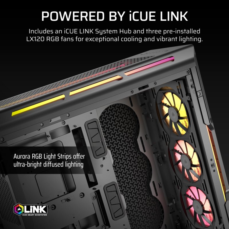 Detalle 2 de Corsair iCUE LINK 5000T LX RGB – Torre media ATX/EATX con cristal templado y USB-C