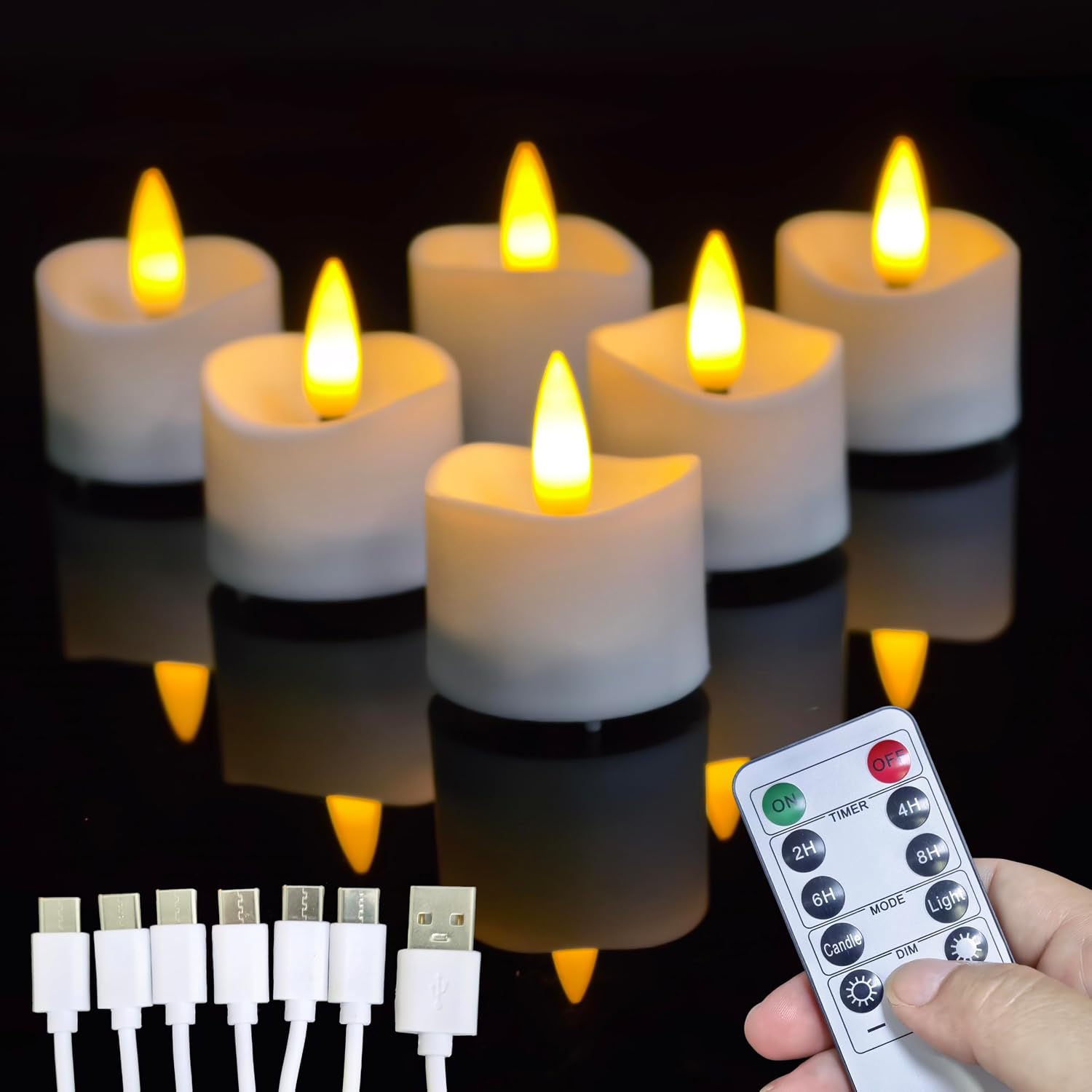 Detalle de Anziner 12er LED-Teelichter – flackernde, batteriebetriebene Kerzen mit langer Laufzeit (200 h), warmes Gelb
