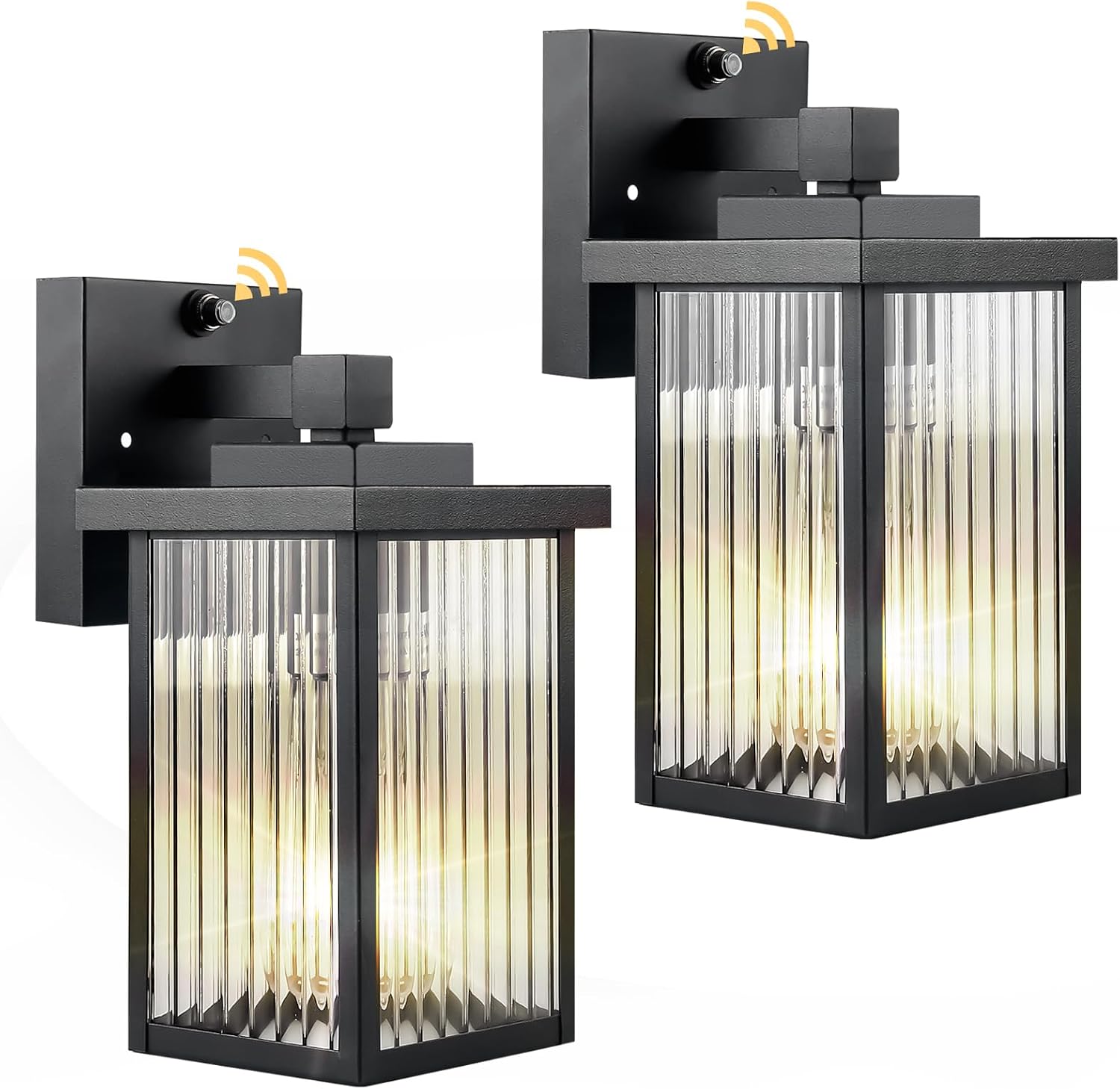 Detalle de hameso G009 Outdoor Wall Lights, Black Metal, Textured Glass, Dusk-to-Dawn Sensor