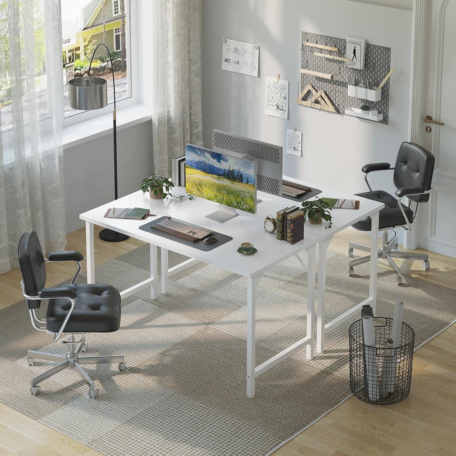 Thumbnail 6 de Grandder 120 cm Computer Desk – White, Simple Modern Home Office Desk with Adjustable Feet