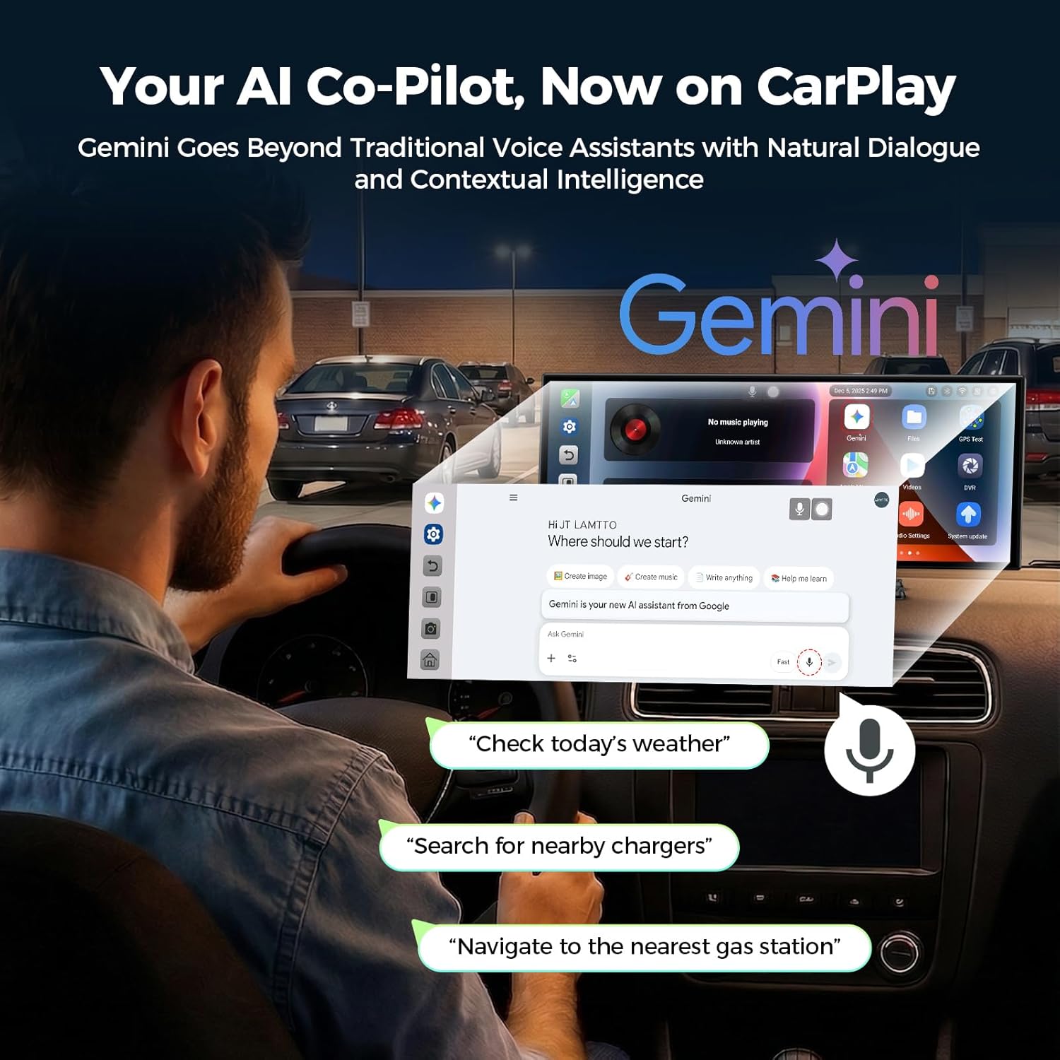 Detalle 2 de LAMTTO 11 Zoll Wireless CarPlay & Android Auto Display mit Gemini AI, Android 15 (4+64GB) und 1080P Rückfahrkamera
