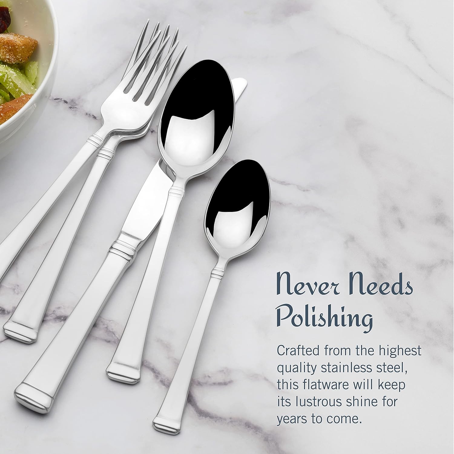 Detalle de Mikasa Harmony 65-Piece 18/10 Stainless Steel Flatware Set (Service for 12) with Serving Utensils