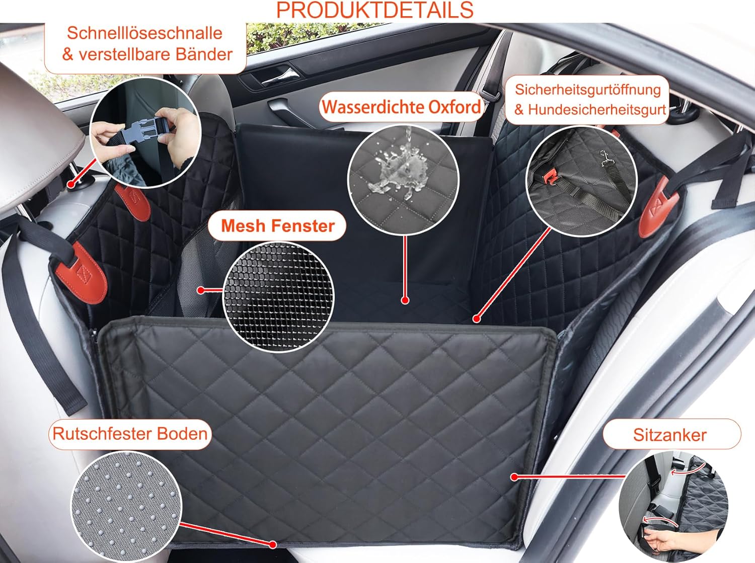Detalle 2 de Paw Jamboree Autositz Hund – Hundesitz fürs Auto als Rückbank-Erweiterung mit rutschfestem Design