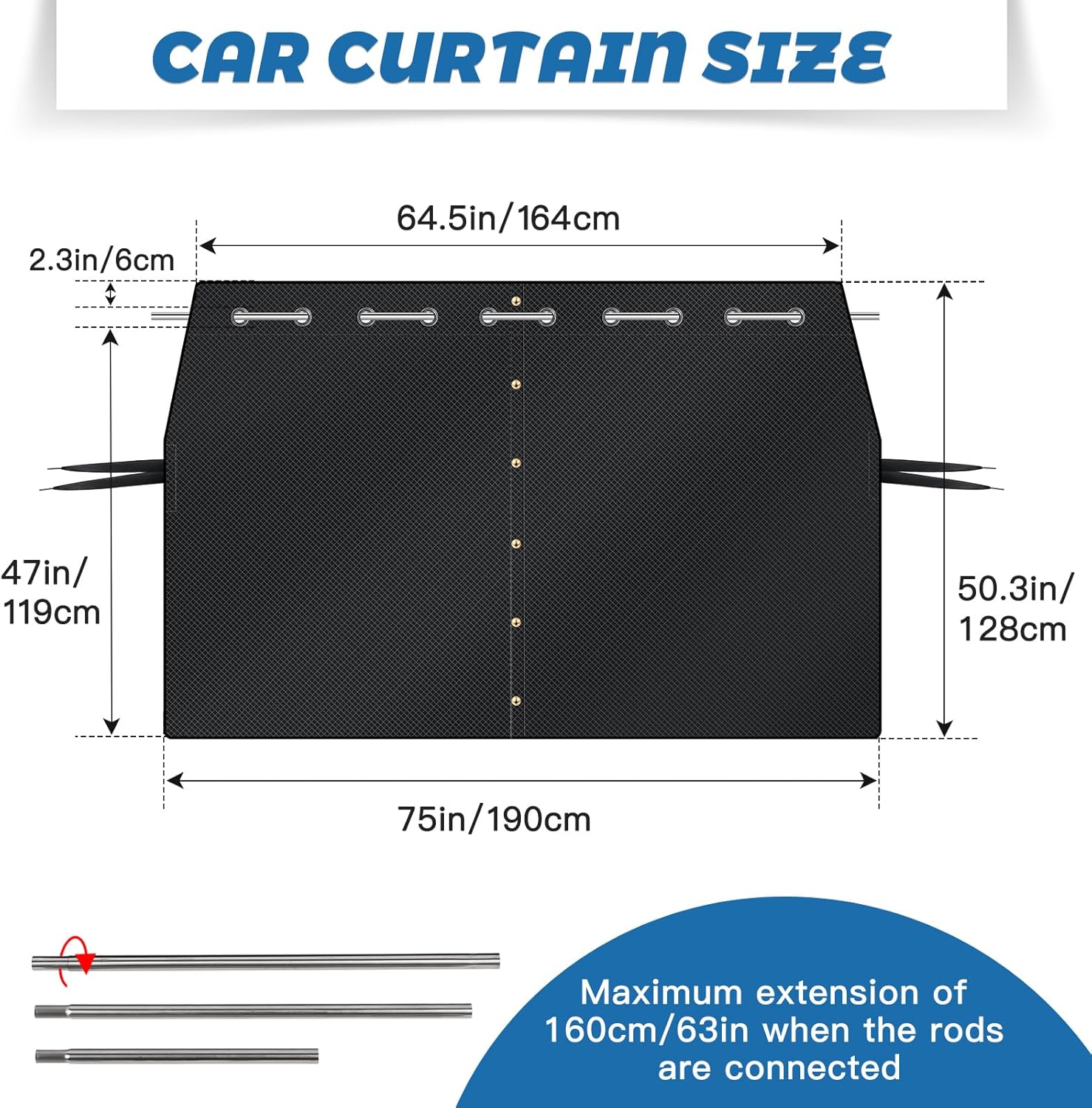 Detalle 2 de ZATOOTO Campervan Car Divider Privacy Curtains (128 x 190 cm) – Blackout Oxford Fabric