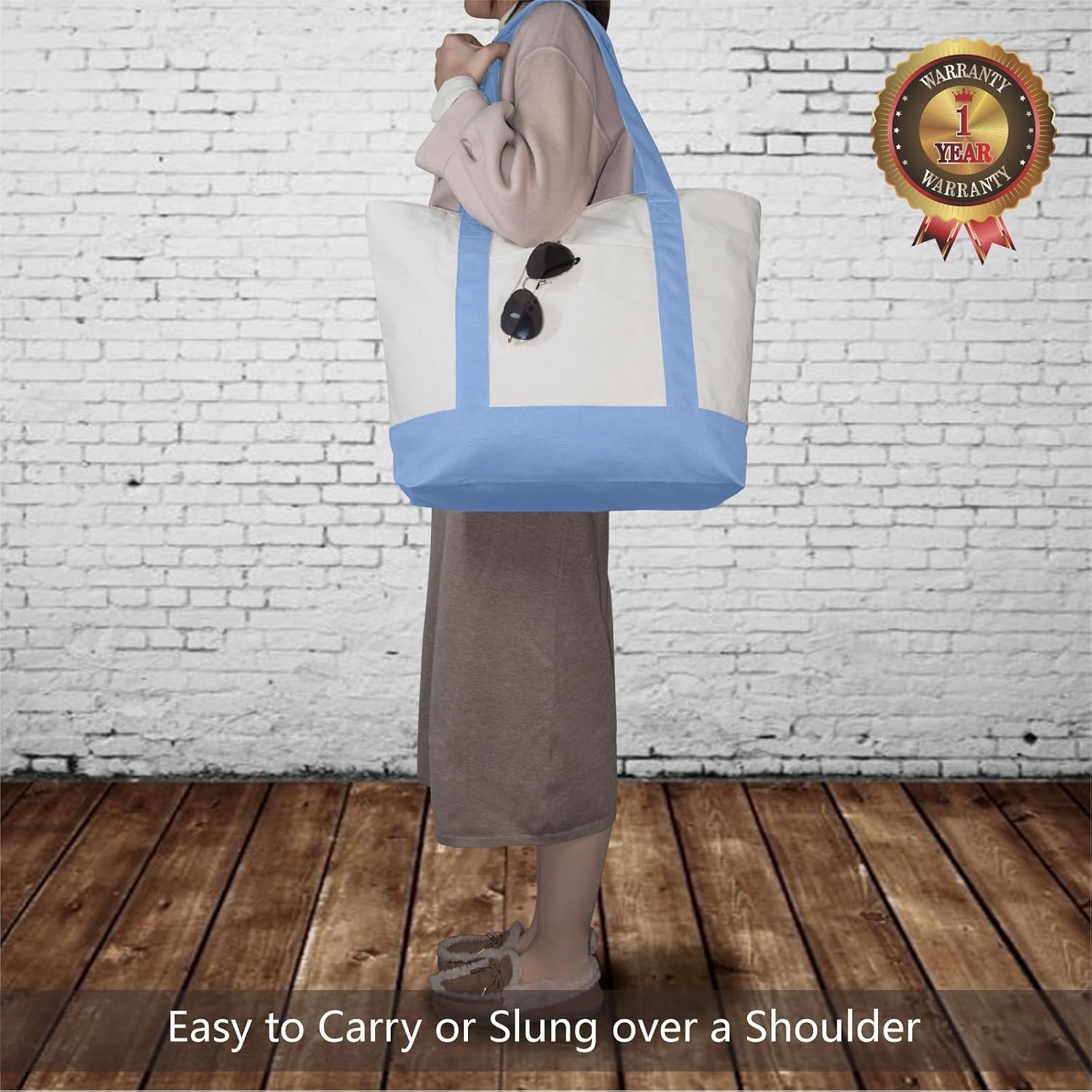 Thumbnail 1 de TOPDesign 30-Pack Canvas Tote Bags with Exterior Pocket – Reusable Grocery Bags (Light Blue/Natural)