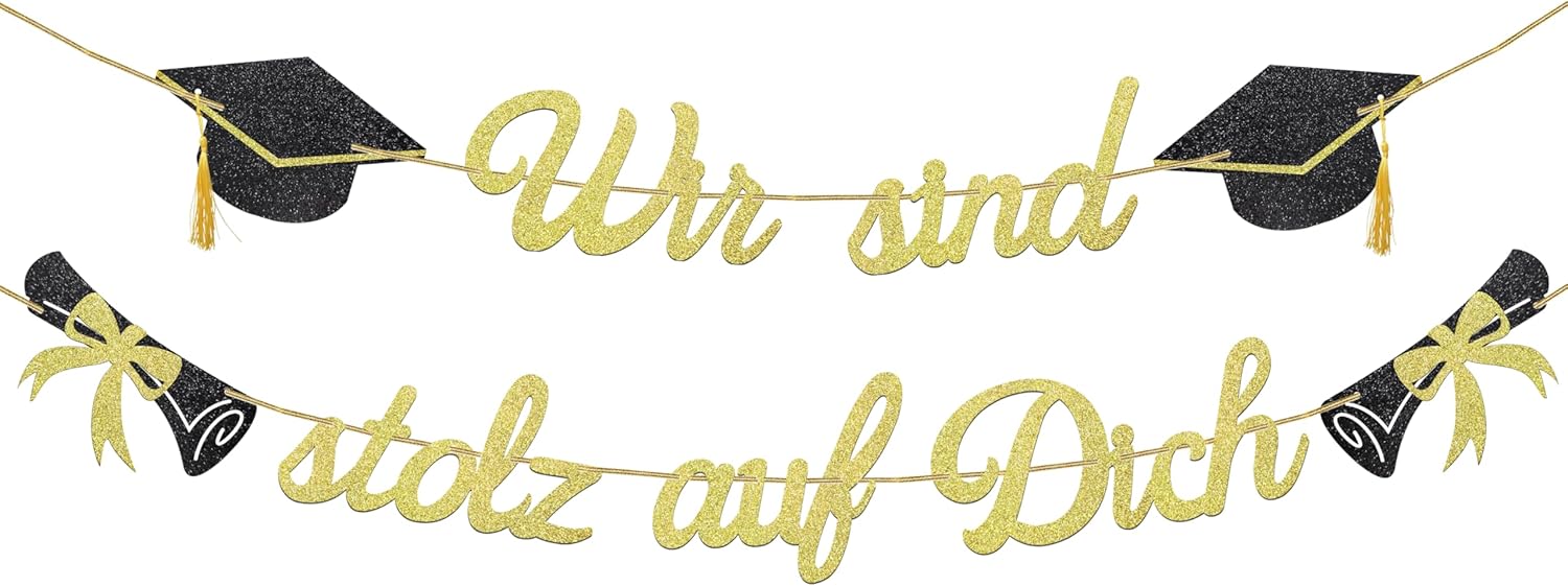 Thumbnail 6 de Glitzer 2026 Graduation Deko Girlande – Du hast es geschafft Banner (2,5 m) in Gold