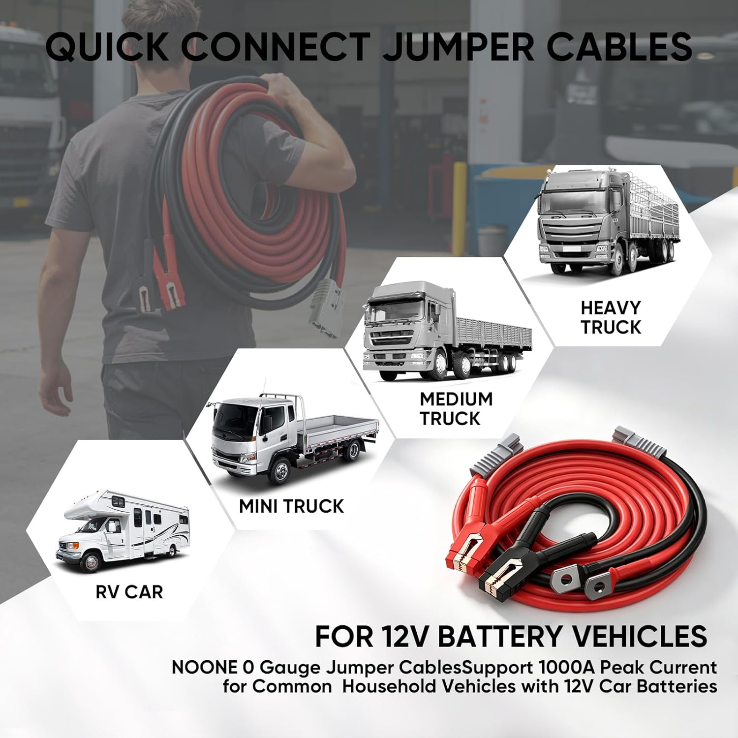 Thumbnail 5 de NOONE 0 Gauge 30 FT jumper cables 1000A