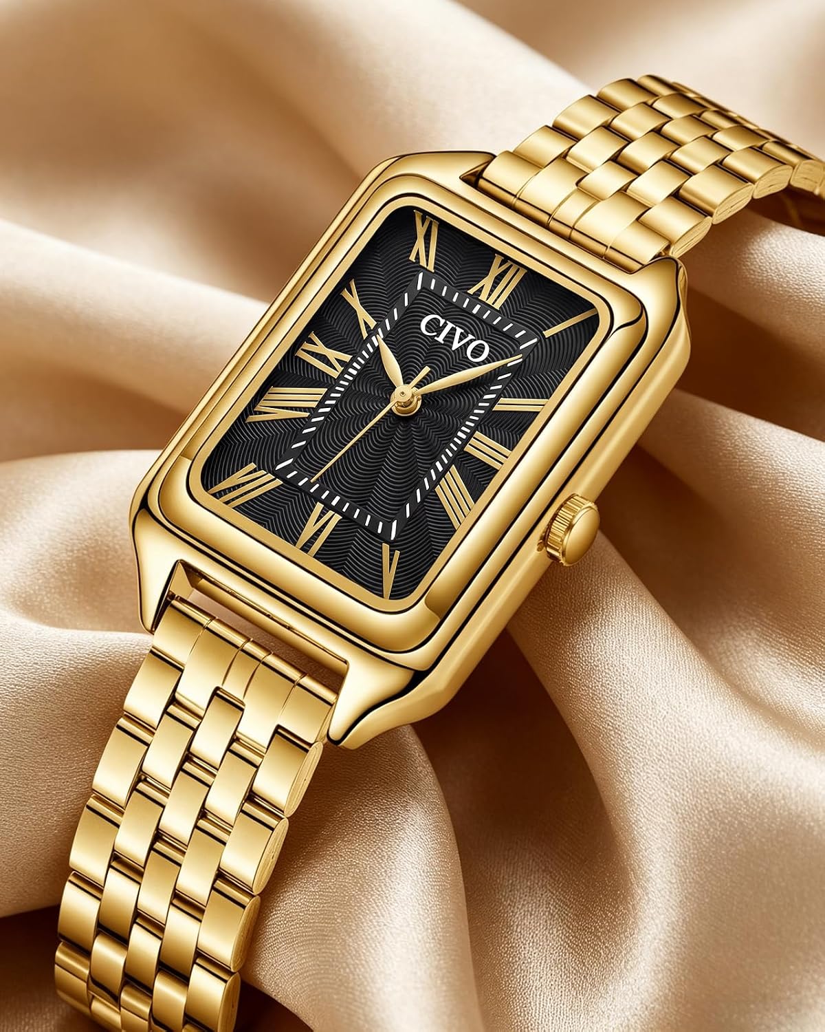 Detalle 2 de CIVO Vintage Armbanduhr Damen – Rechteckiges Gehäuse, Gold/ Silber Edelstahl, Analoge Damenuhr