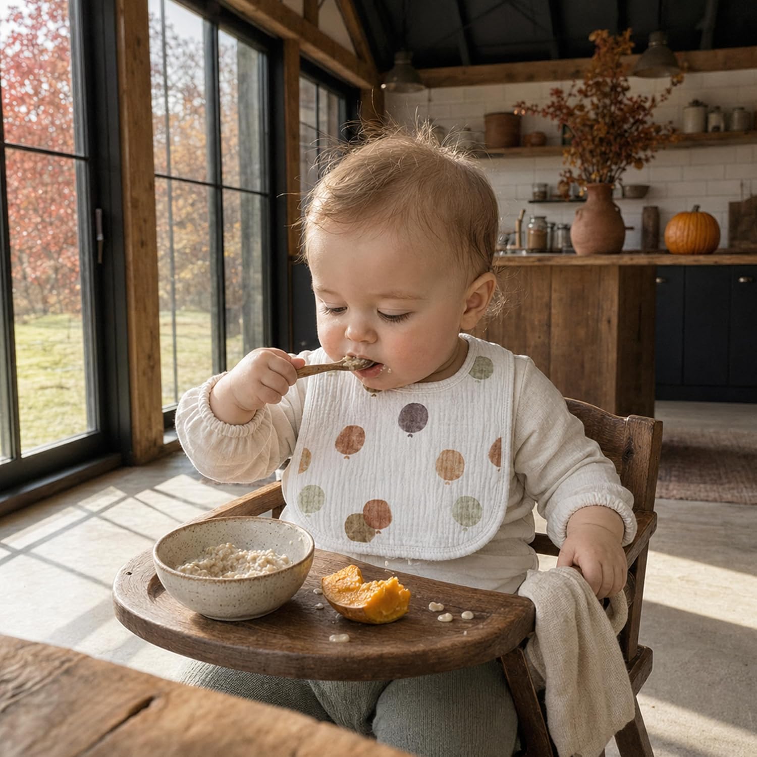 Detalle 2 de Gllquen Baby Muslin Bibs, 8-Pack with Adjustable Snaps and Cotton-Fleece Layers