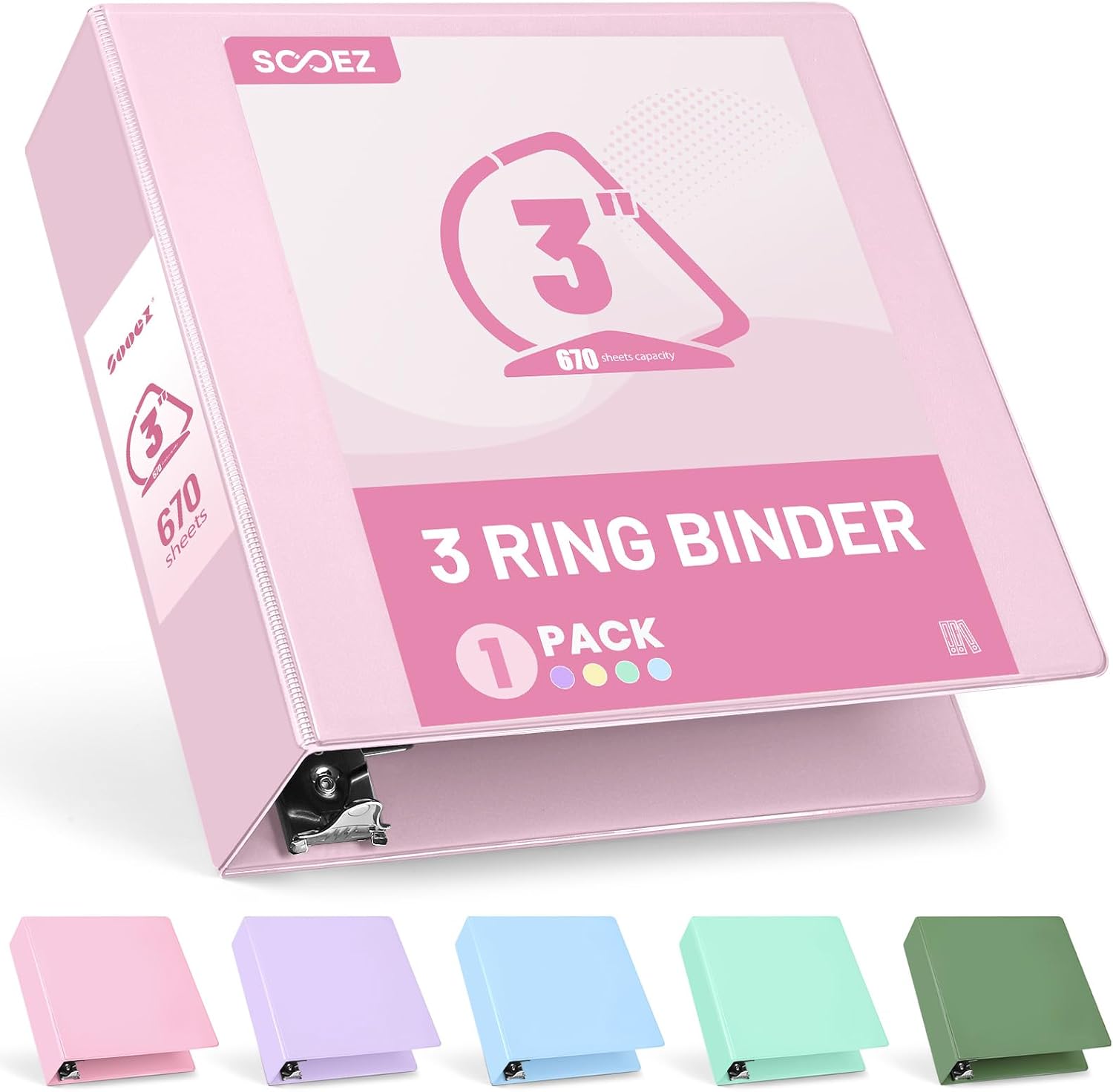 Detalle de Sooez SZA1602-1001A 3-Inch D-Ring Binder, Pink, Letter Size, 670-Sheet Capacity
