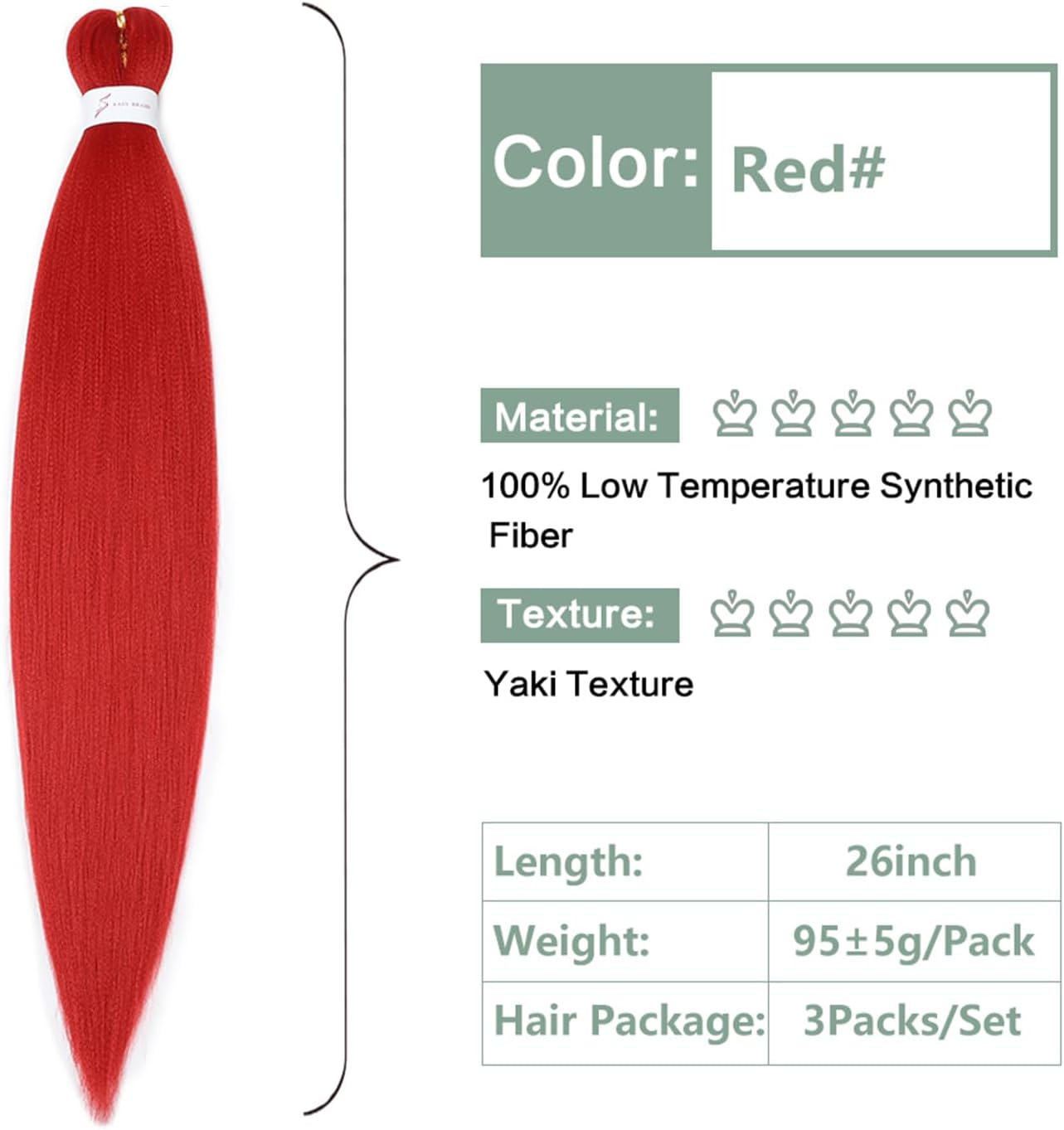 Detalle 2 de YDDM Extensiones de Trenza Sintéticas Rojo 26" 🎀