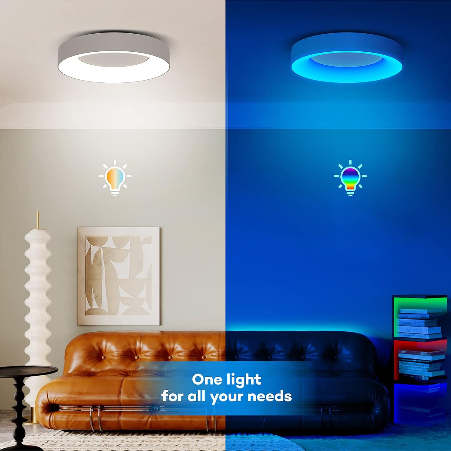 Detalle de Matane Matane RGB LED Flush Ceiling Light (24W) with Remote, Dimmable 3000K–6500K, 11 Inch White