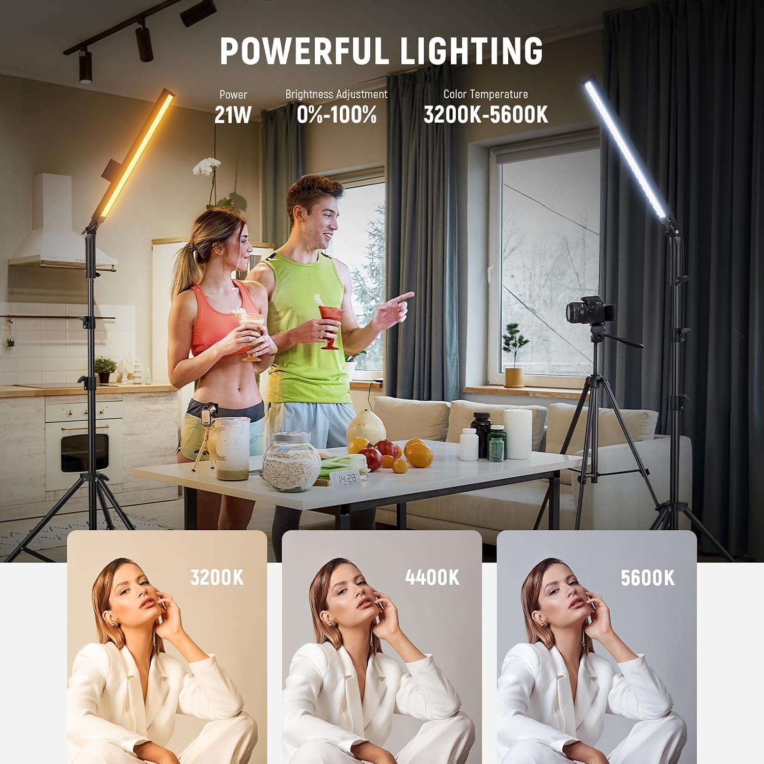 Thumbnail 1 de NEEWER BH20B Black LED Video Light Stick Kit, 2-Pack with 2.4G Remote