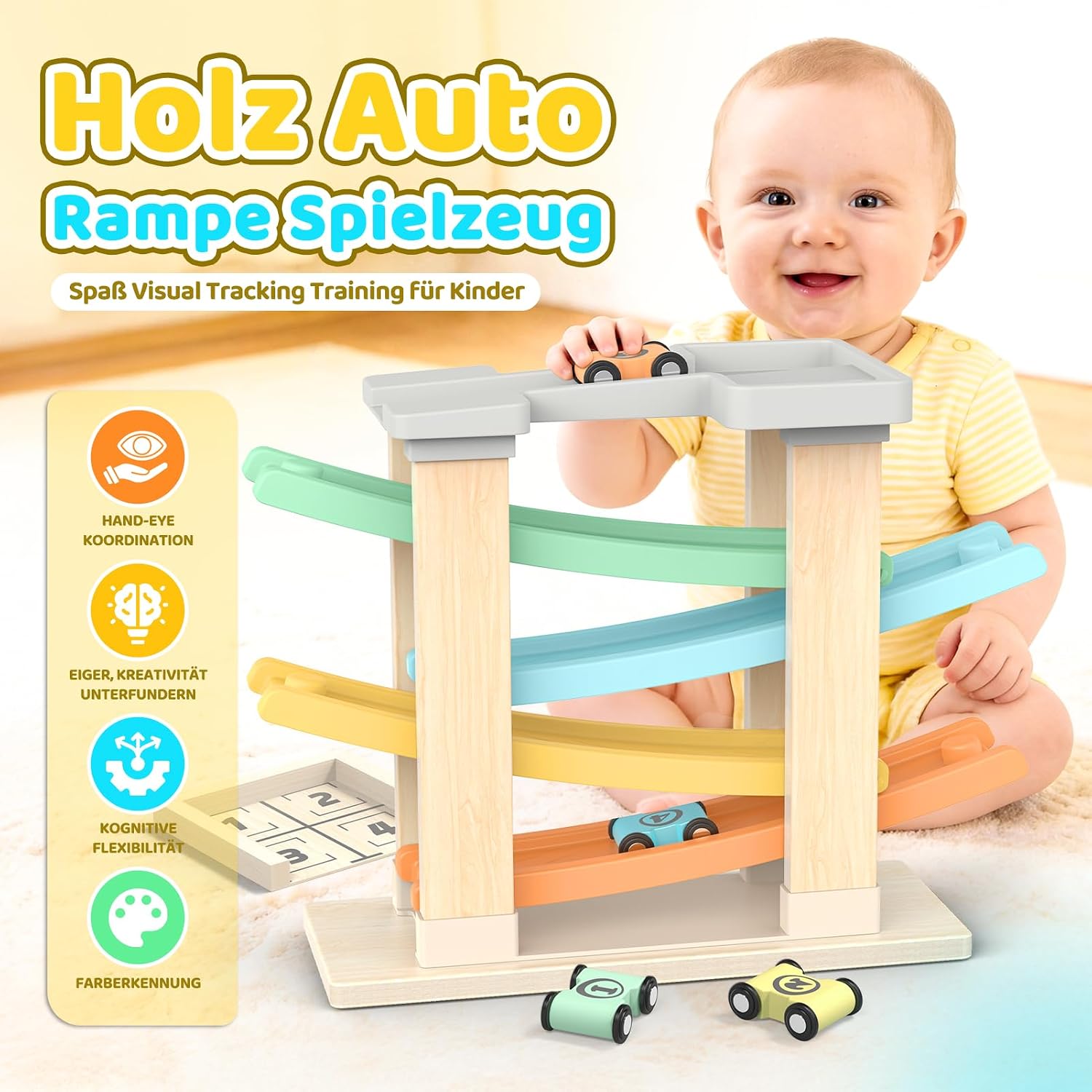 Detalle de Toyzey Montessori Holzspielzeug ab 1 Jahr – Kugelbahn aus Buche