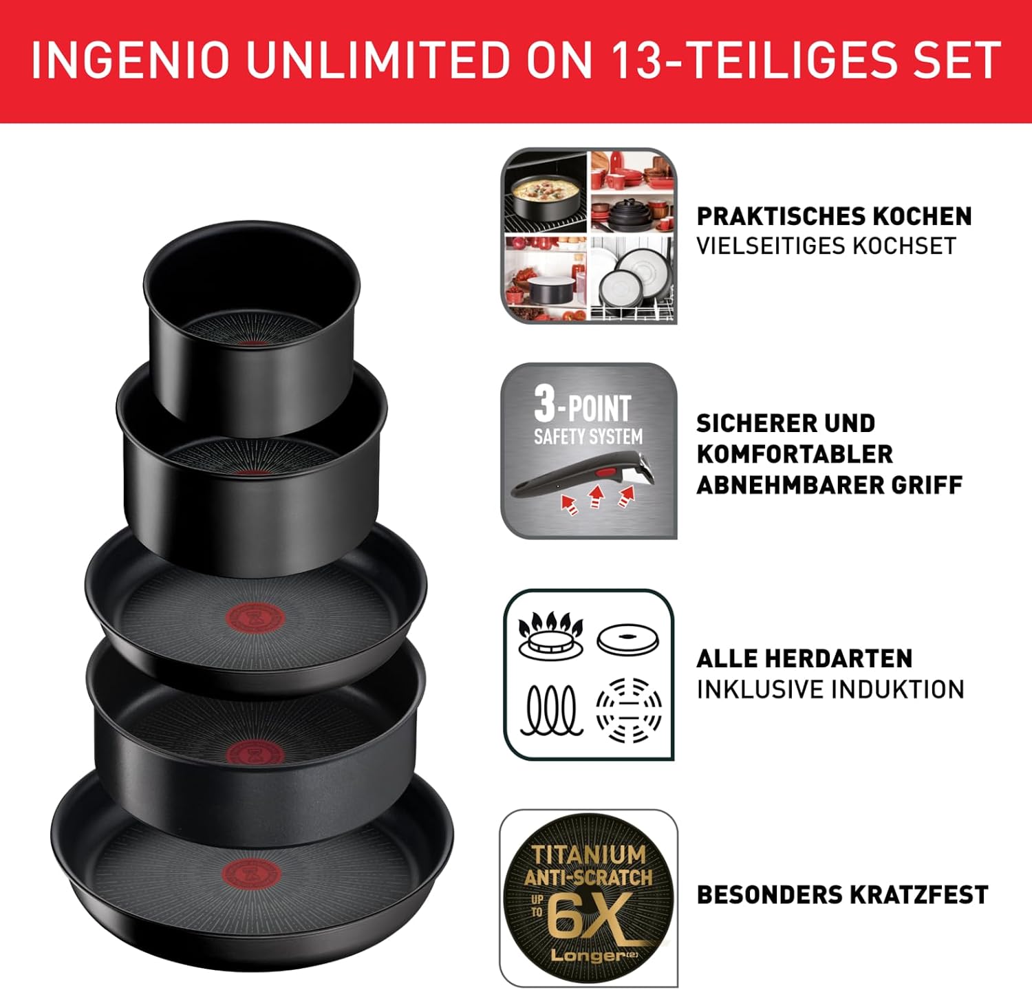Detalle 2 de Tefal Ingenio Unlimited On 13-teiliges Topfset