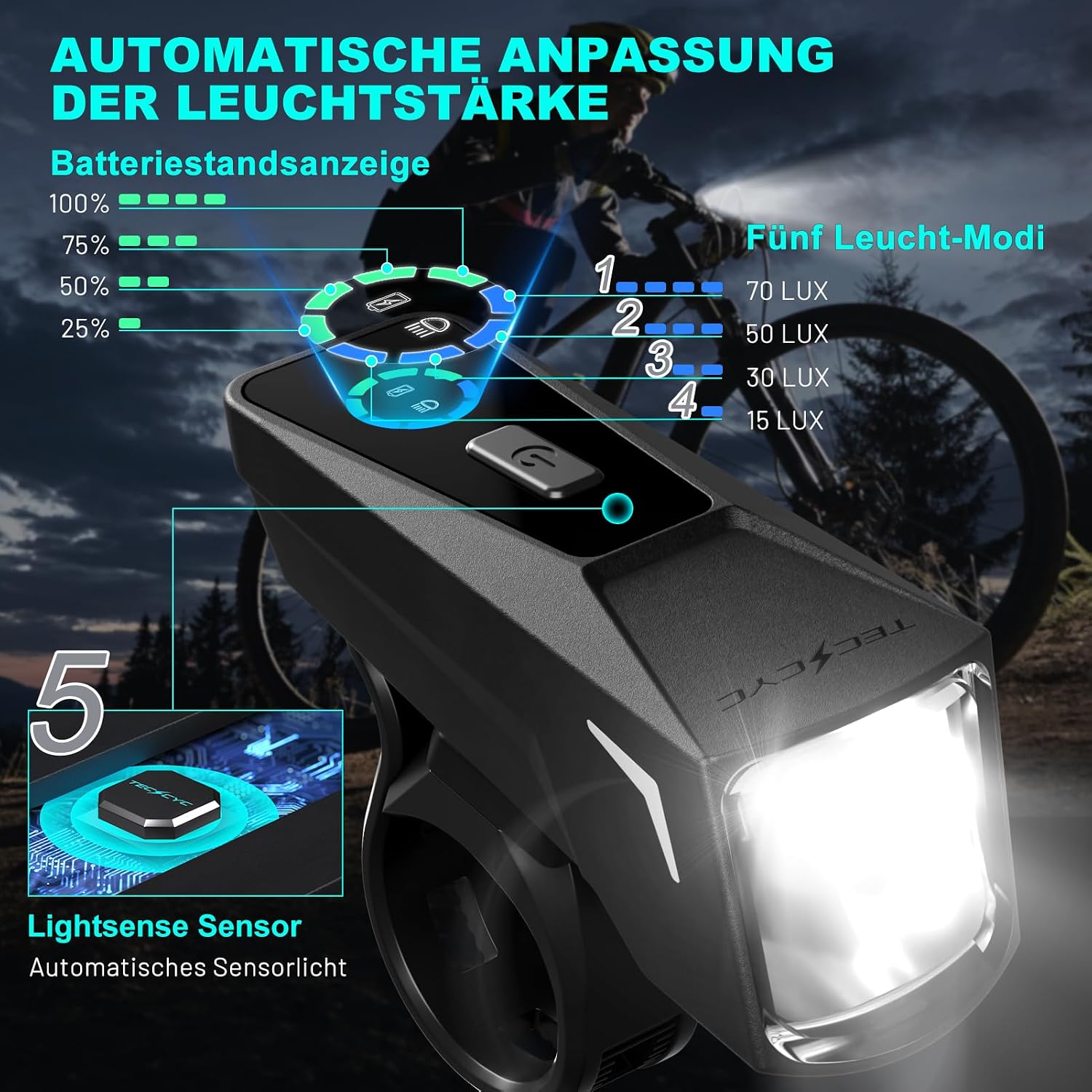 Thumbnail 1 de TECHCYC Fahrradlicht-Set mit 70 Lux LED