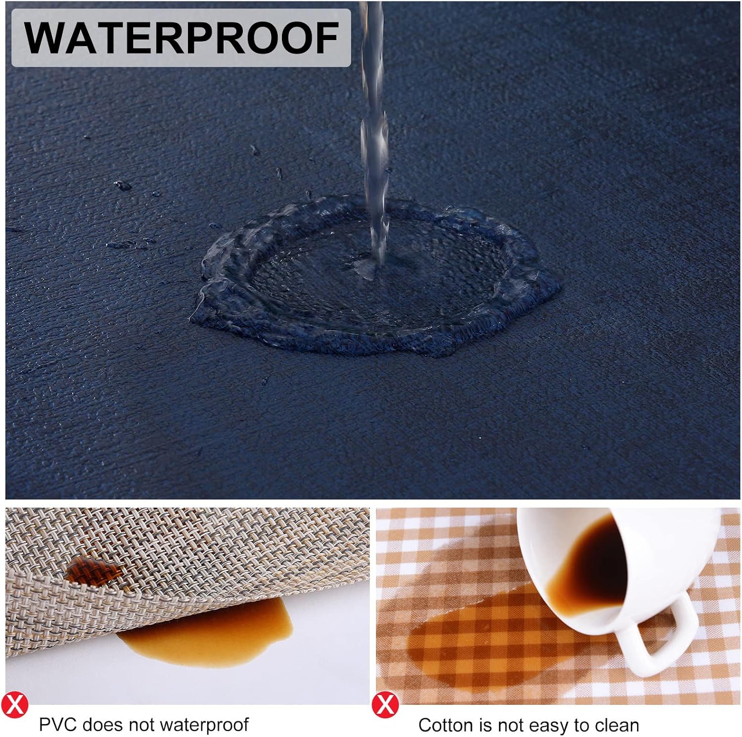 Detalle de homing Faux Leather Heat Resistant Placemats (6-Pack) – Waterproof, Wipeable Dining Mats in Dark Navy Blue