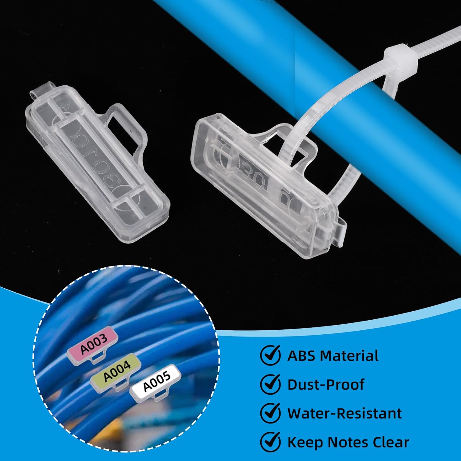 Thumbnail 3 de COEKI 100 Stück Kabelbeschriftung 3010 mit Nylon-Kabelbindern – transparente, wasserdichte Kabeletiketten