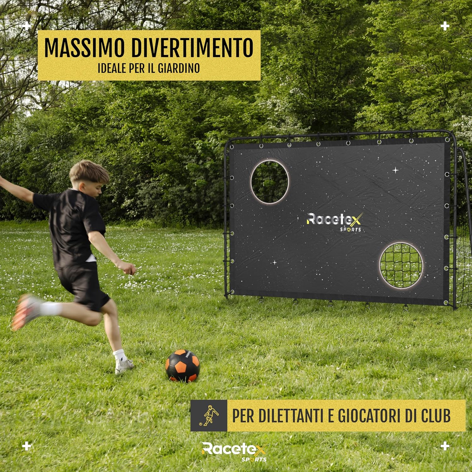 Detalle de Racetex Porta Calcio per Bambini e Adulti con Parete Bersaglio e Rivestimento Anti-Ruggine