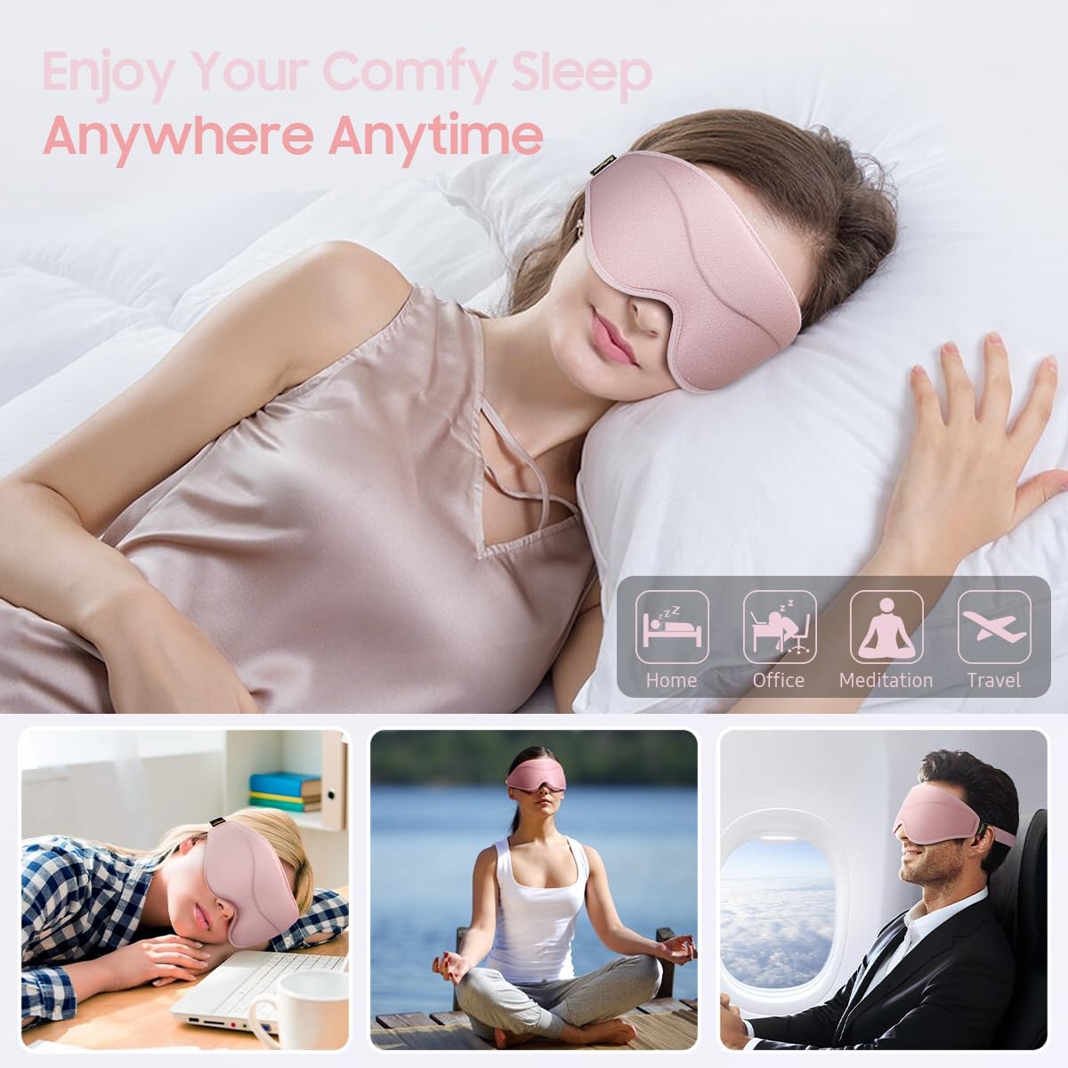 Thumbnail 6 de BeHoomi Sleep Mask Premium Eye Mask – 3D Ergonomic Design, Light Blocking & Comfort (Pink)