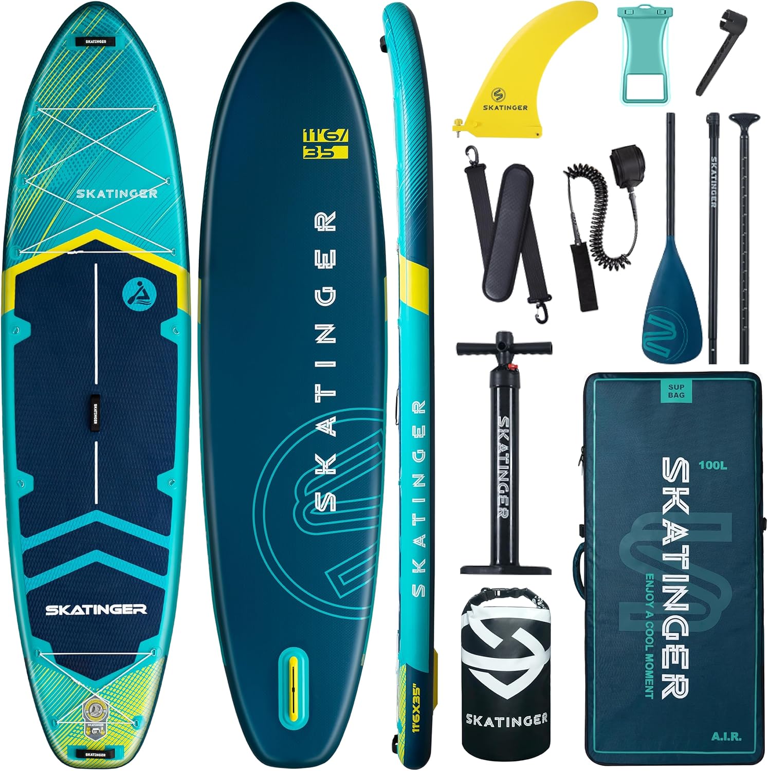 Detalle de Skatinger 11'6" x 35" Super Wide Inflatable SUP Board (100L Backpack, US Fin, 450 lb Capacity)