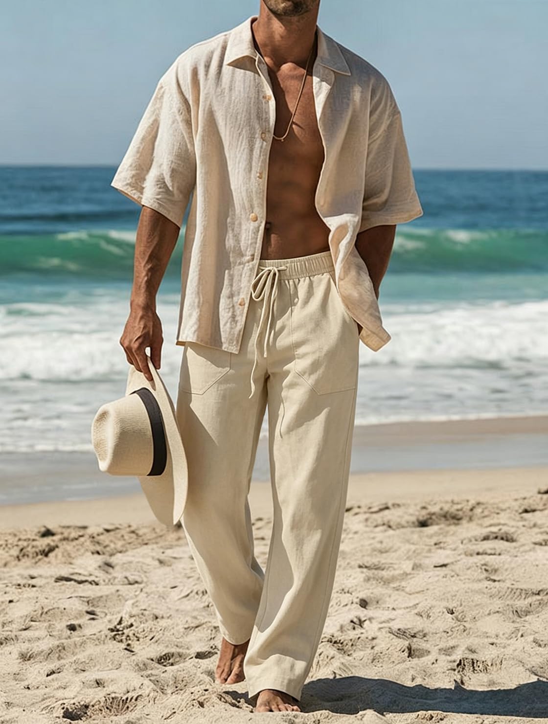 Detalle de Puimentiua Leinenhose Herren – Lang, leicht & locker sitzend (S–3XL)