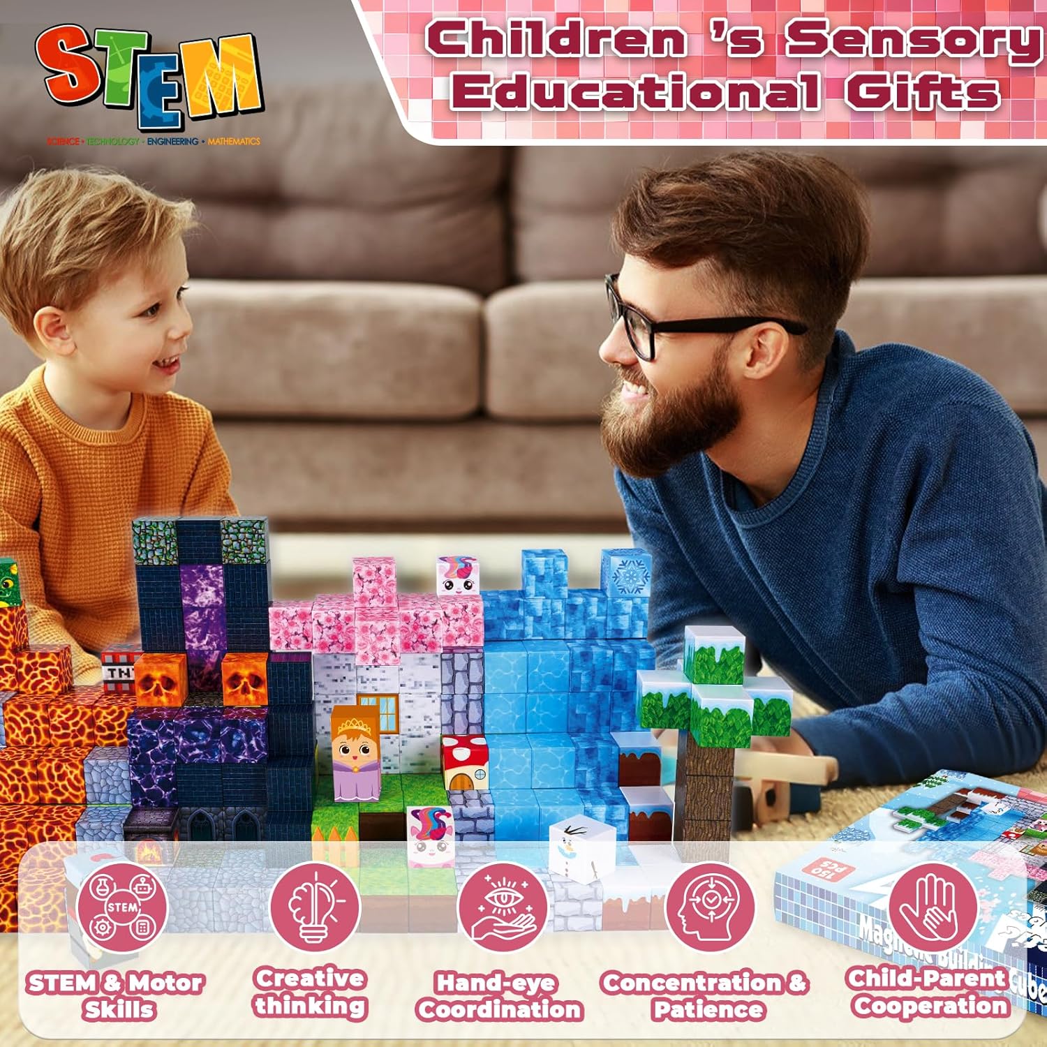 Detalle de ToyUnited Magnetic Blocks 150pcs: Safe STEM Construction Toys for Ages 3–10