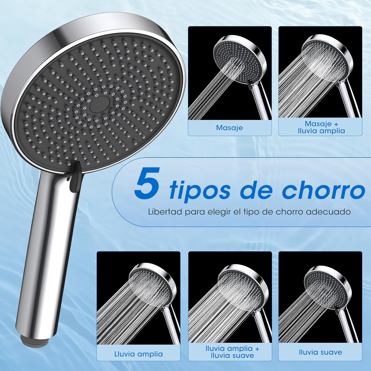 Thumbnail 2 de FASDUNT Alcachofa de Ducha con 5 Modos 🌿️ Ahorro de Agua