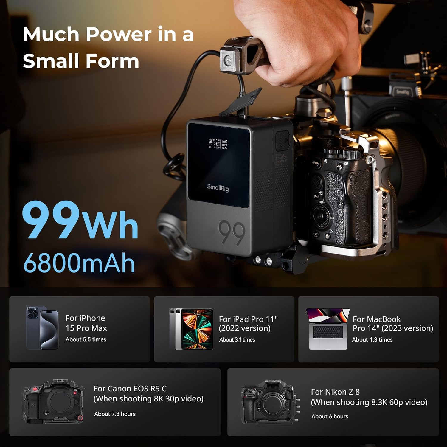 Detalle de SmallRig V Mount Battery VB99 (99Wh) with PD 100W fast charging and OLED screen