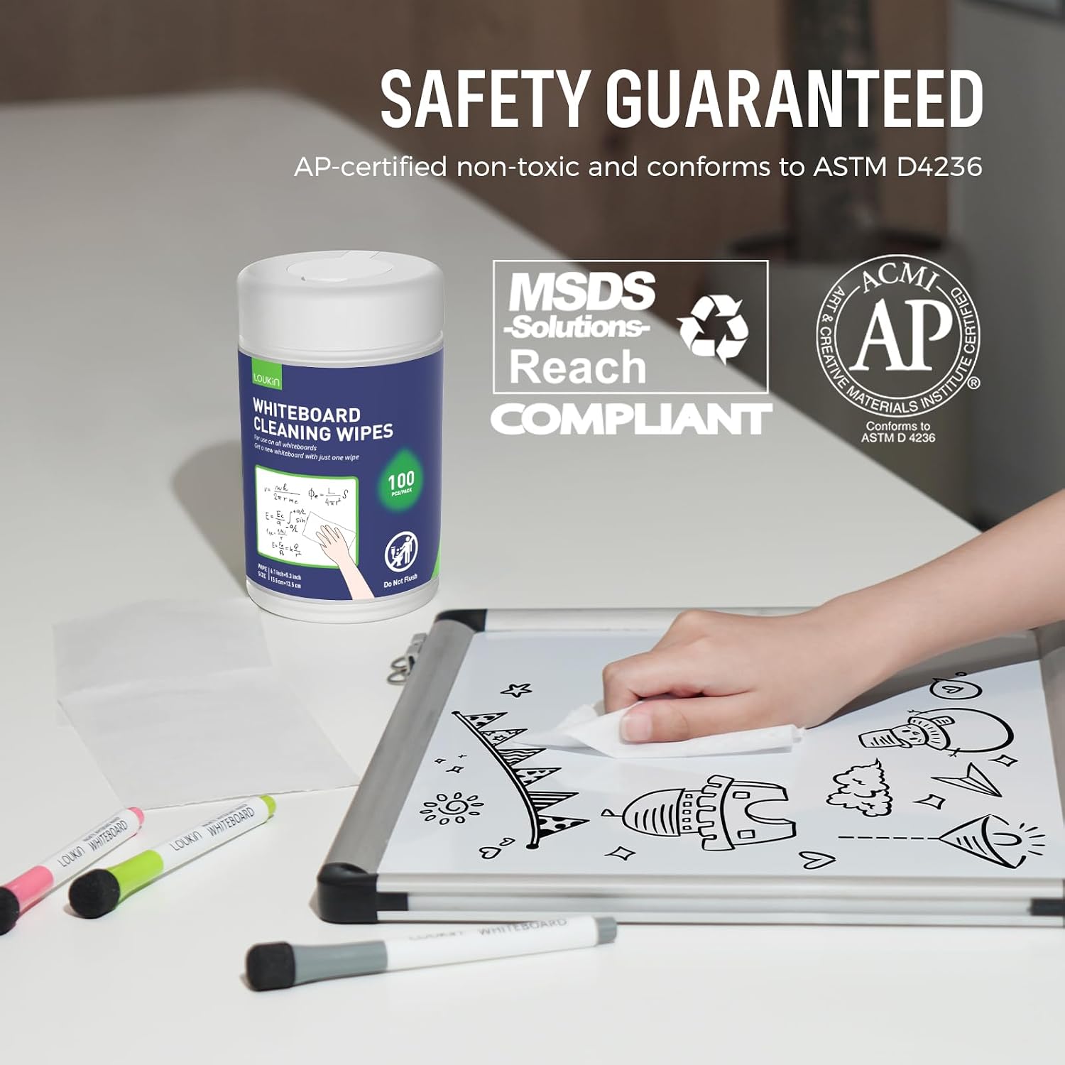 Detalle de Loukin Whiteboard Cleaning Wipes – 100 Wipes per Canister