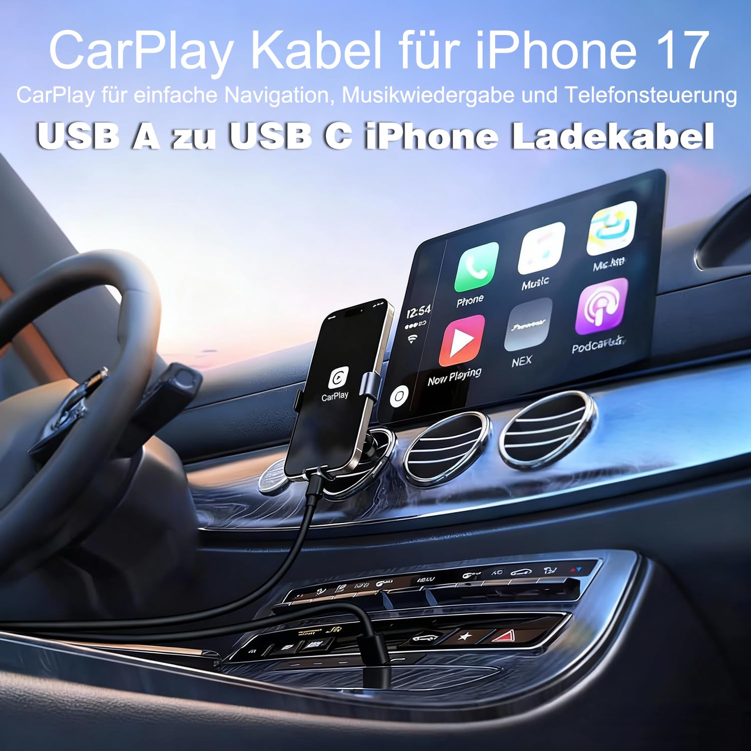 Thumbnail 3 de USB-C CarPlay Ladekabel 1 m (USB-A auf USB-C) 2er-Set für iPhone & Galaxy – Auto-Schnellladekabel