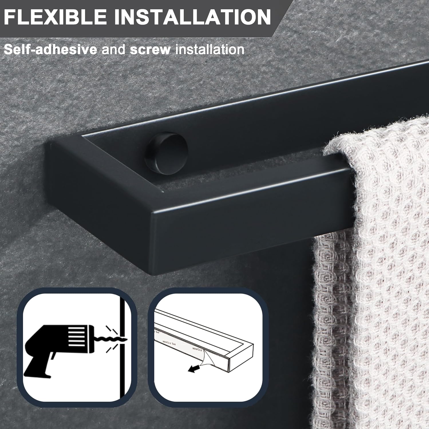 Thumbnail 4 de SAYAYO 30 cm porte-serviette mural sans perçage en acier inox SUS304 noir mat (EGJF030-B)